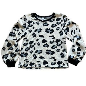 CY Leopard Print Long Sleeve Sweater Black White Medium